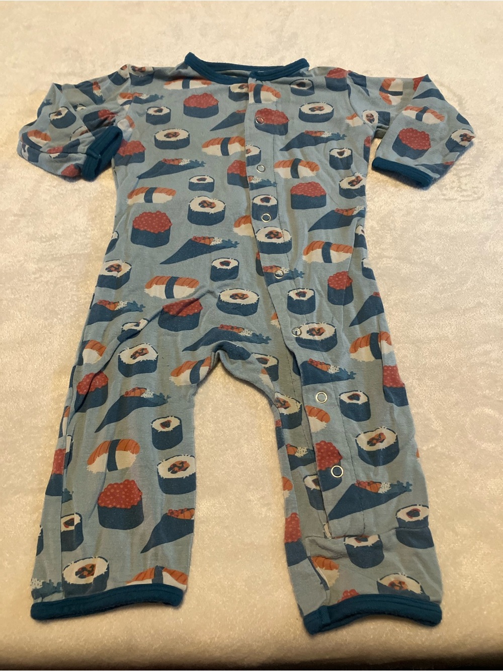 Kickee Pants Bamboo Light Blue Sushi-Print Footie